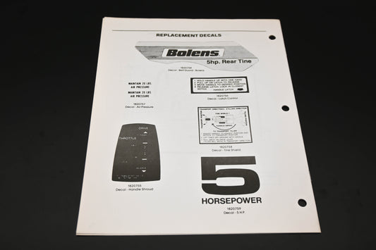 Bolens P3863 Tiller Model 2162 Parts List