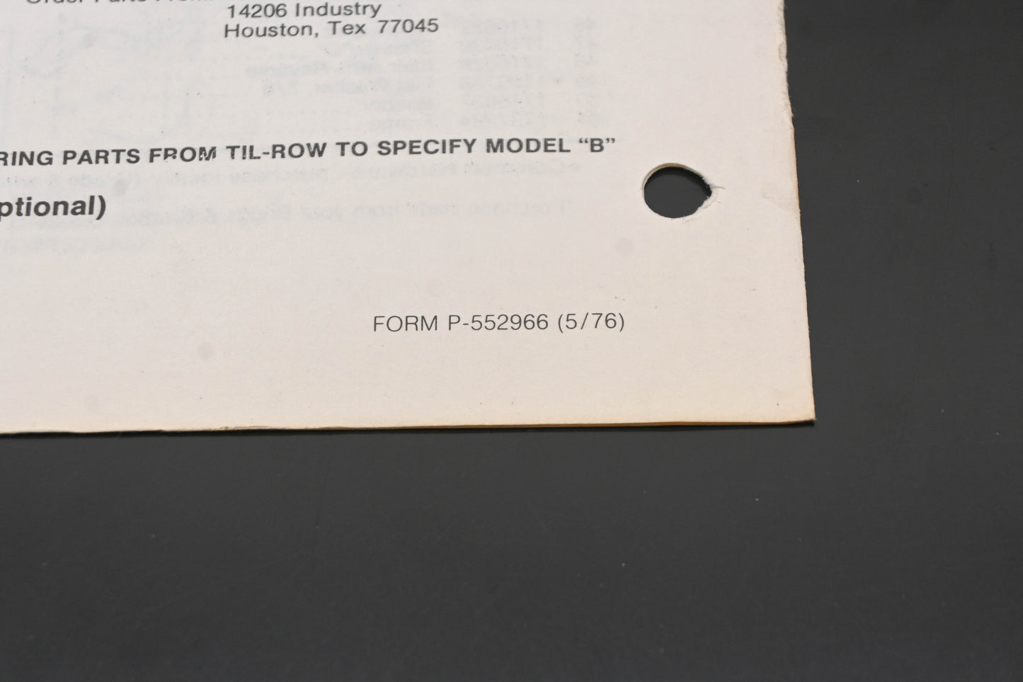 Bolens P-552966 5HP Tiller Model 2255 Parts List