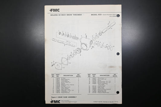 Bolens P-552708 73 Snow Thrower Model 832 Parts List
