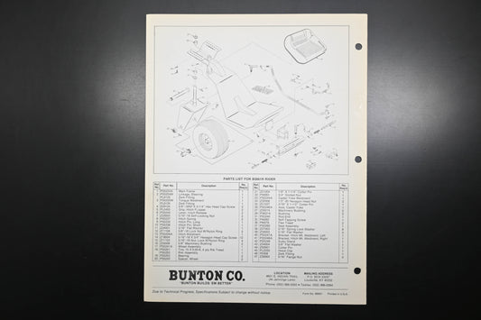 Bunton B9001 Rider Attachment Parts List & Owner's Manual