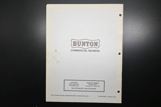 Bunton B9129 36" - 52" Hydrostatic Mowers Owner's Manual