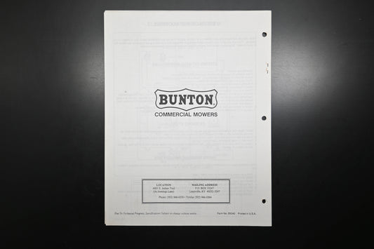 Bunton B9340 Zero Turn Mower & Deck Operator's Manual