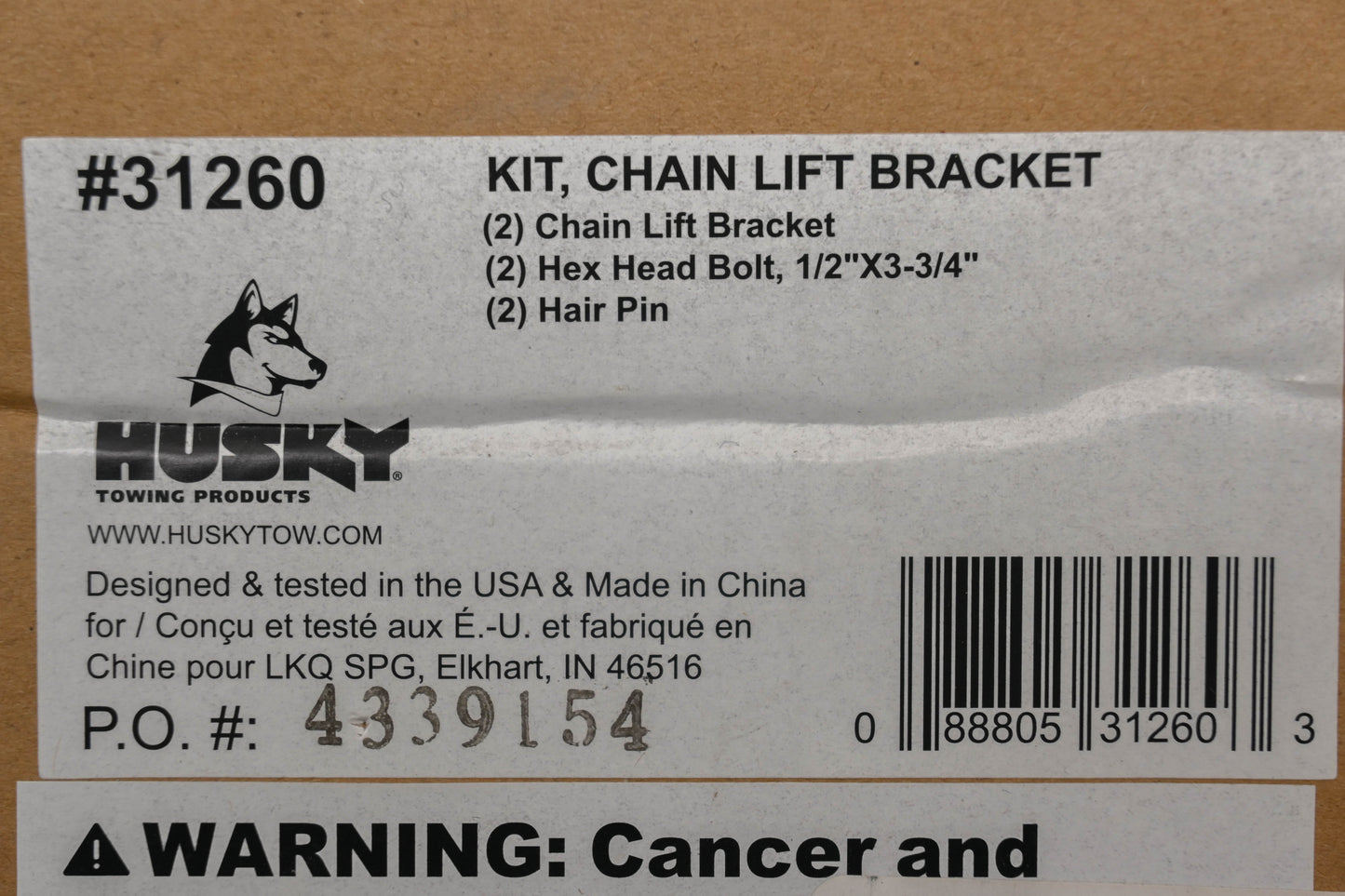 Husky 31260 Chain Lift Bracket Kit NOS