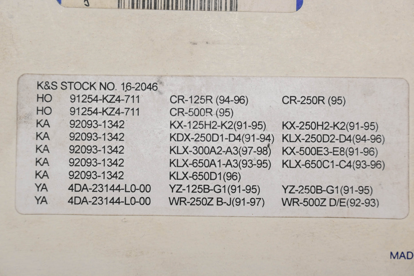 K&S 16-2046, 116-2046 Fork Seals NOS