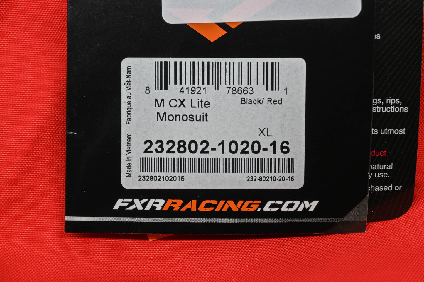 FXR 232802-1020-16 XL Men's Black/Red CX Lite Monosuit NOS