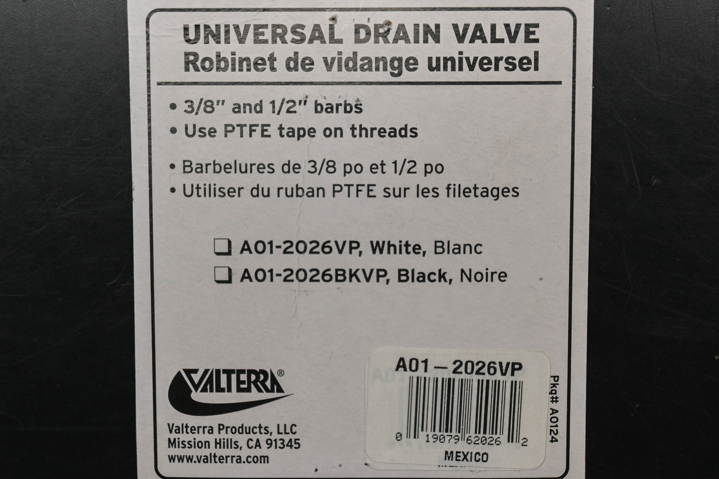Valterra A01-2026VP 1/2" & 3/8" Universal Drain Valve NOS