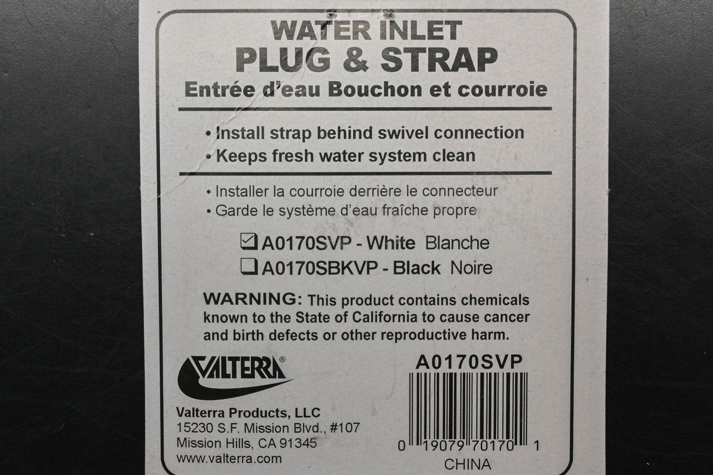Valterra A0170SVP Water Inlet Plug & Strap NOS