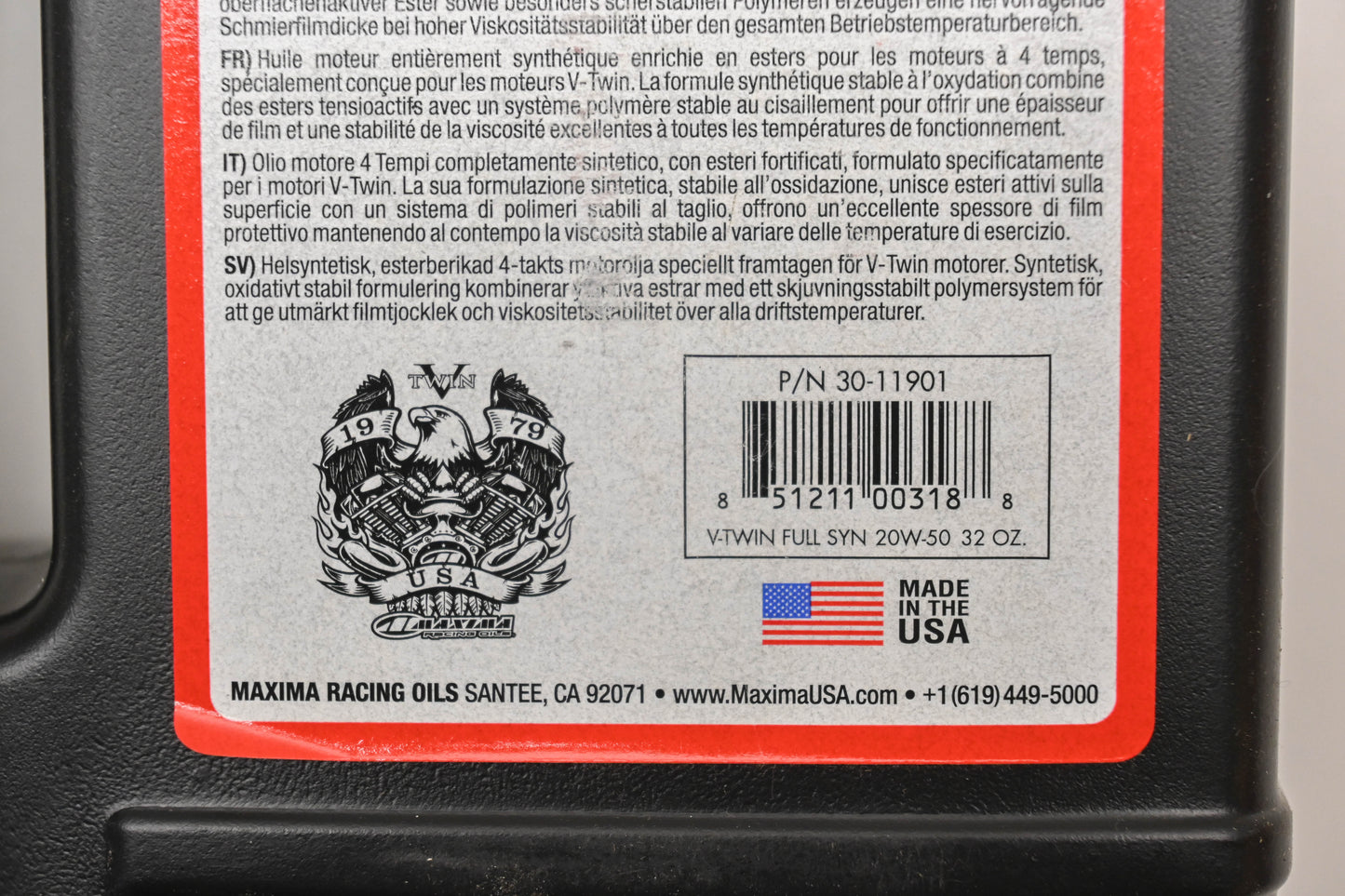 Maxima 30-11901 32oz 20W-50 Full Synthetic V-Twin Oil NOS