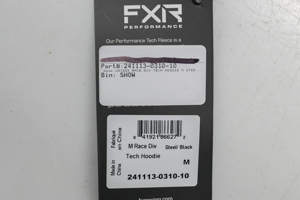 FXR 241113-0310-10 Mens Medium Steel/Black Race Division Tech Hoodie NOS
