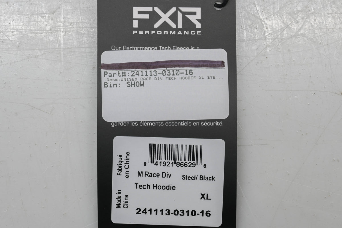 FXR 241113-0310-16 Mens XL Steel/Black Race Division Tech Hoodie NOS