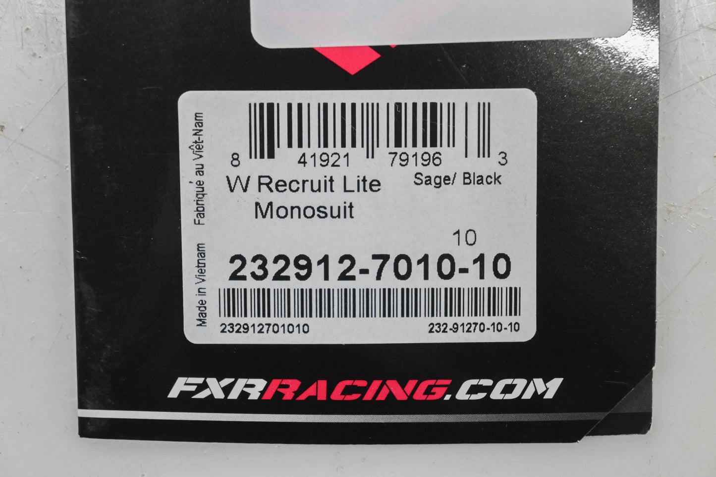 FXR 232912-7010-10 Womens Size 10 Sage/Black Recruit Lite Monosuit NOS