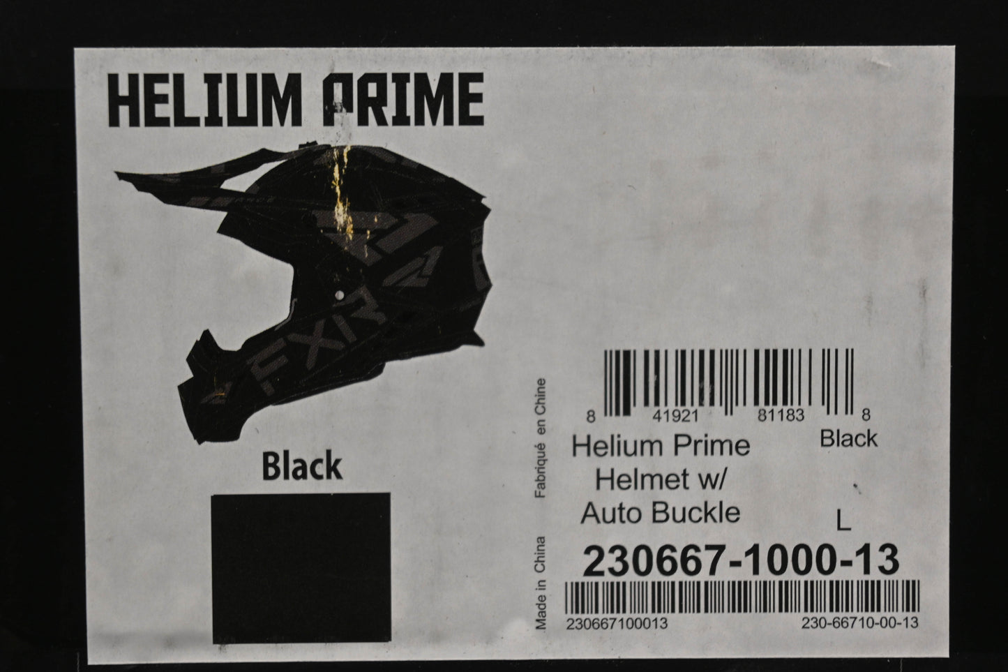 FXR 230667-1000-13 Large Black Helium Prime Helmet NOS