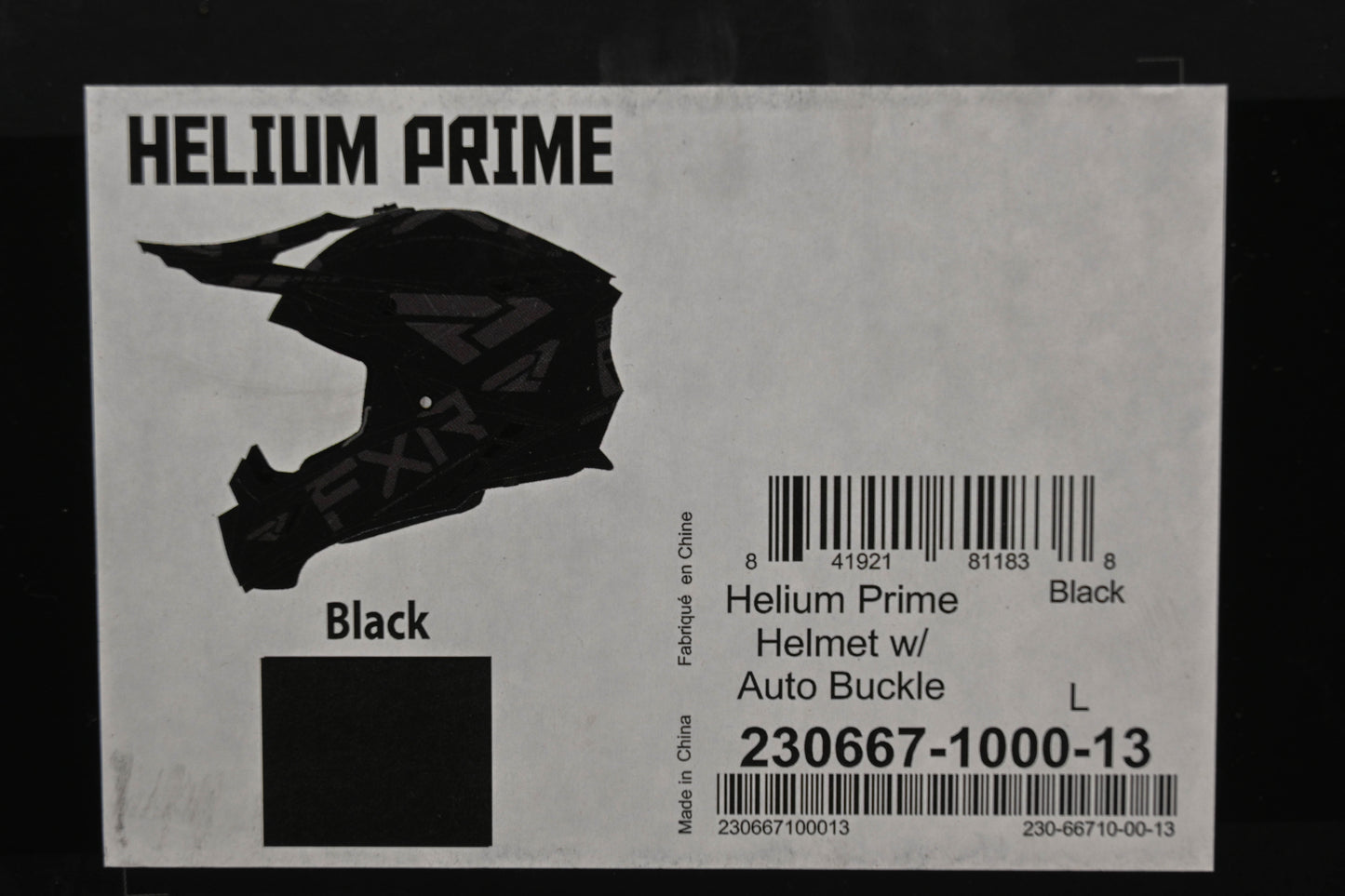 FXR 230667-1000-13 Large Black Helium Prime Helmet NOS