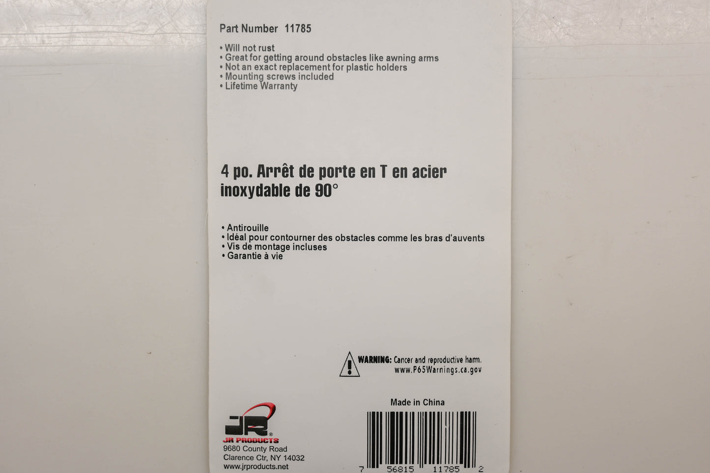 JR Products 11785 4" Stainless 90� T-Style Door Holder Kit NOS