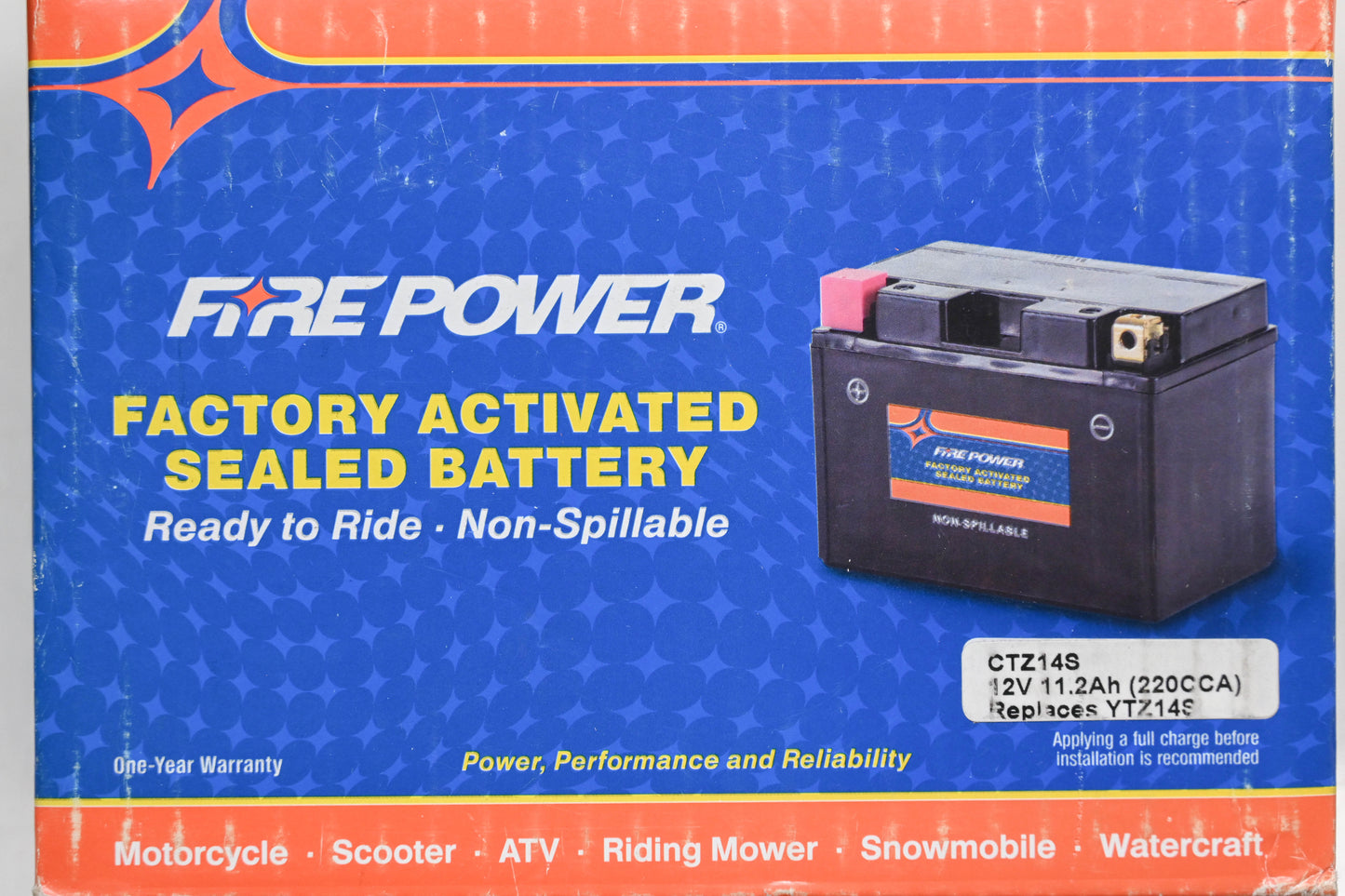 Fire Power CTZ14S, YTZ14S 12V-11.2Ah Factory Activated Sealed Battery NOS