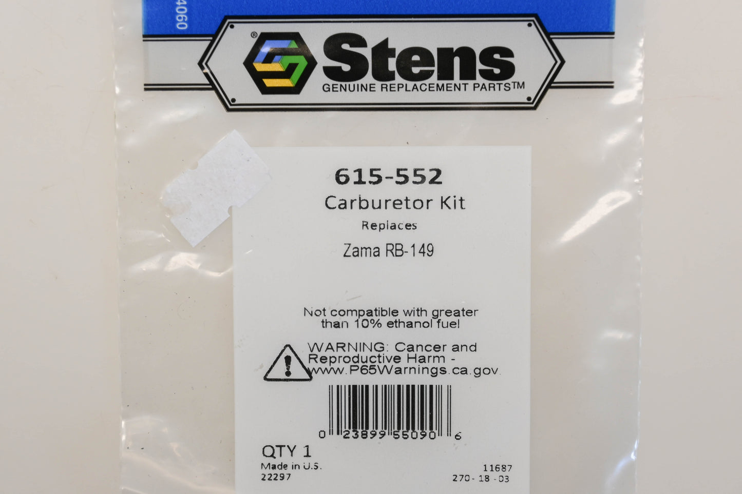 Stens 615-552, RB-149 Carburetor Repair Kit NOS