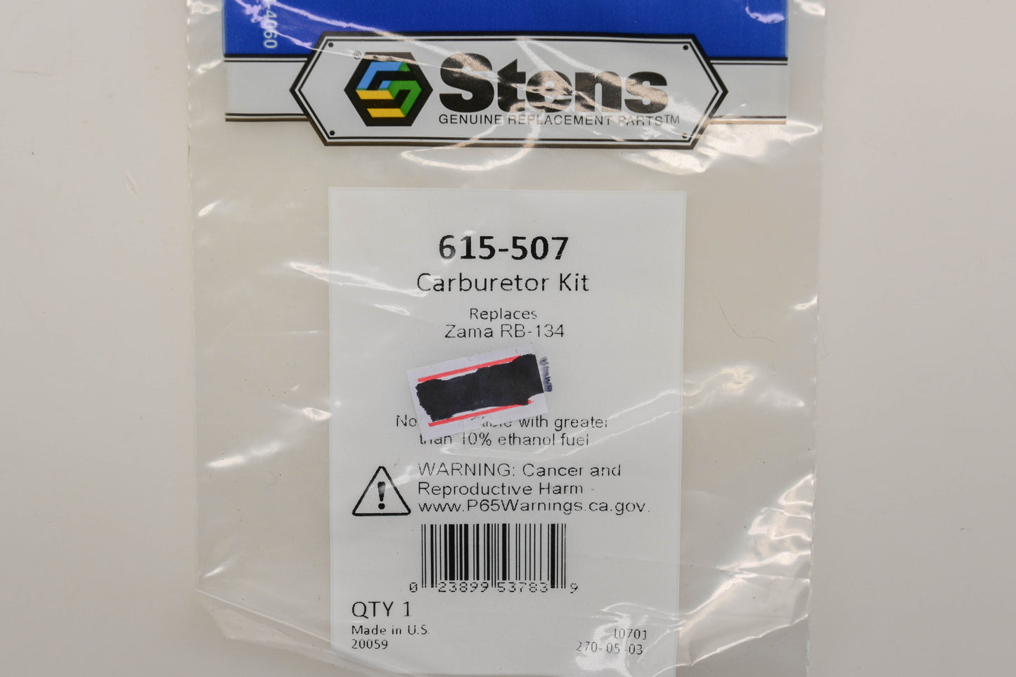 Stens 615-507, RB-134 Carburetor Repair Kit NOS