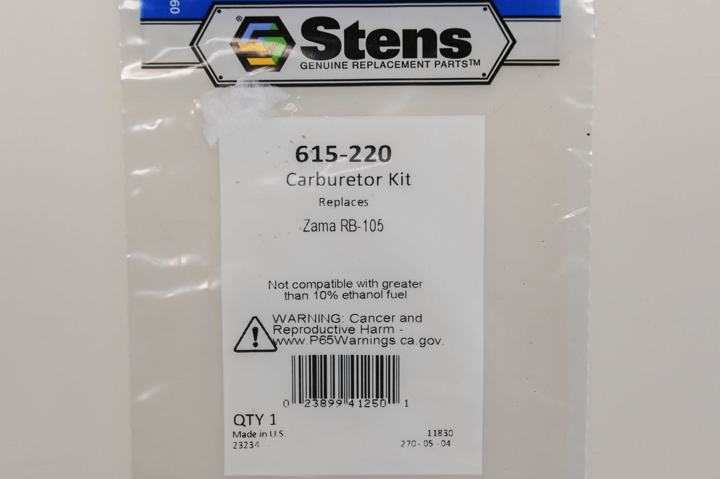 Stens 615-220, RB-105 Carburetor Repair Kit NOS
