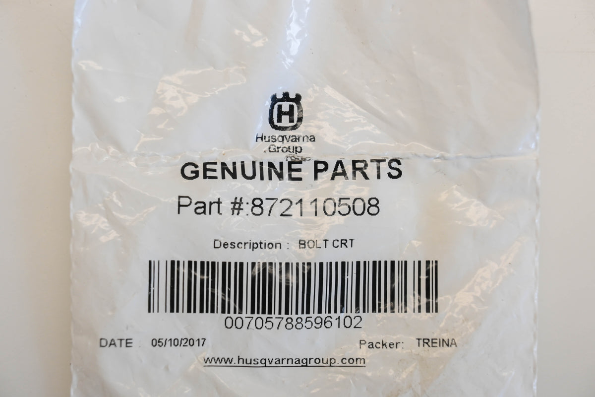New OEM Husqvarna 872110508 5/16"-18 x 1" Carriage Bolt NOS