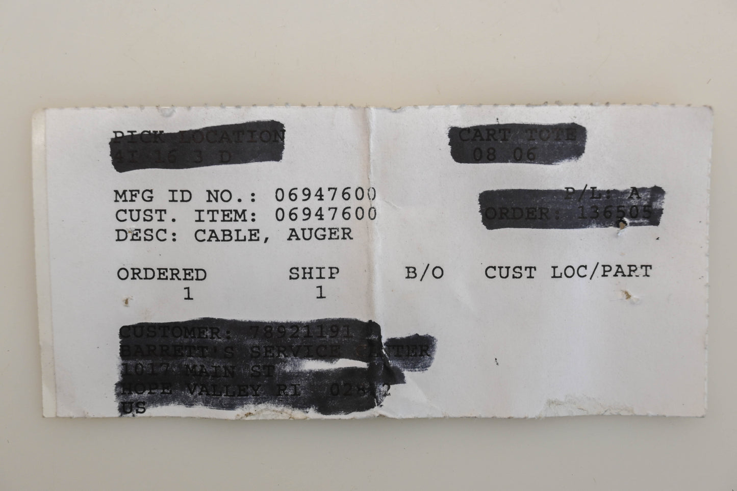 Ariens 06947600 Snowblower Auger Cable NOS