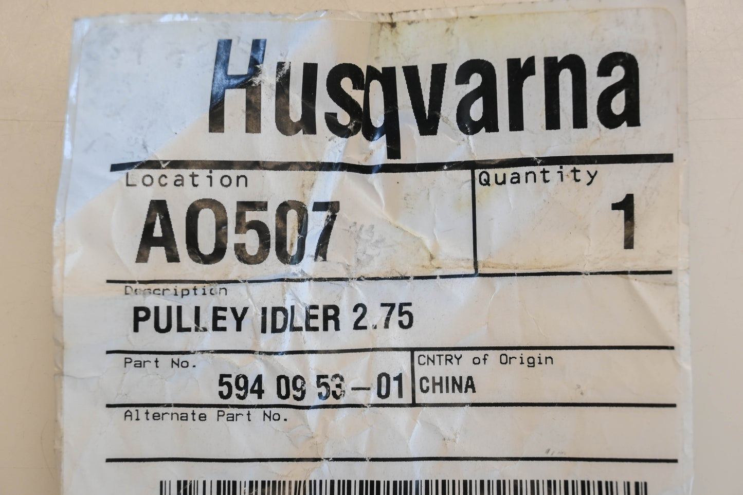 Husqvarna 594 09 53-01, 594095301 5/16" x 2-3/4" x 7/8" Idler Pulley NOS