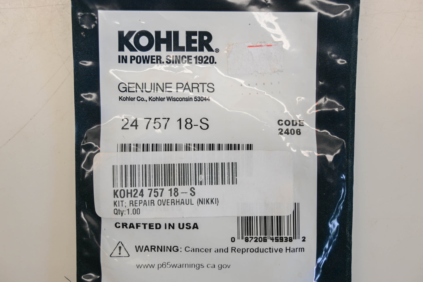 Kohler 24 757 18-S, 2475718S Carburetor Repair Kit NOS