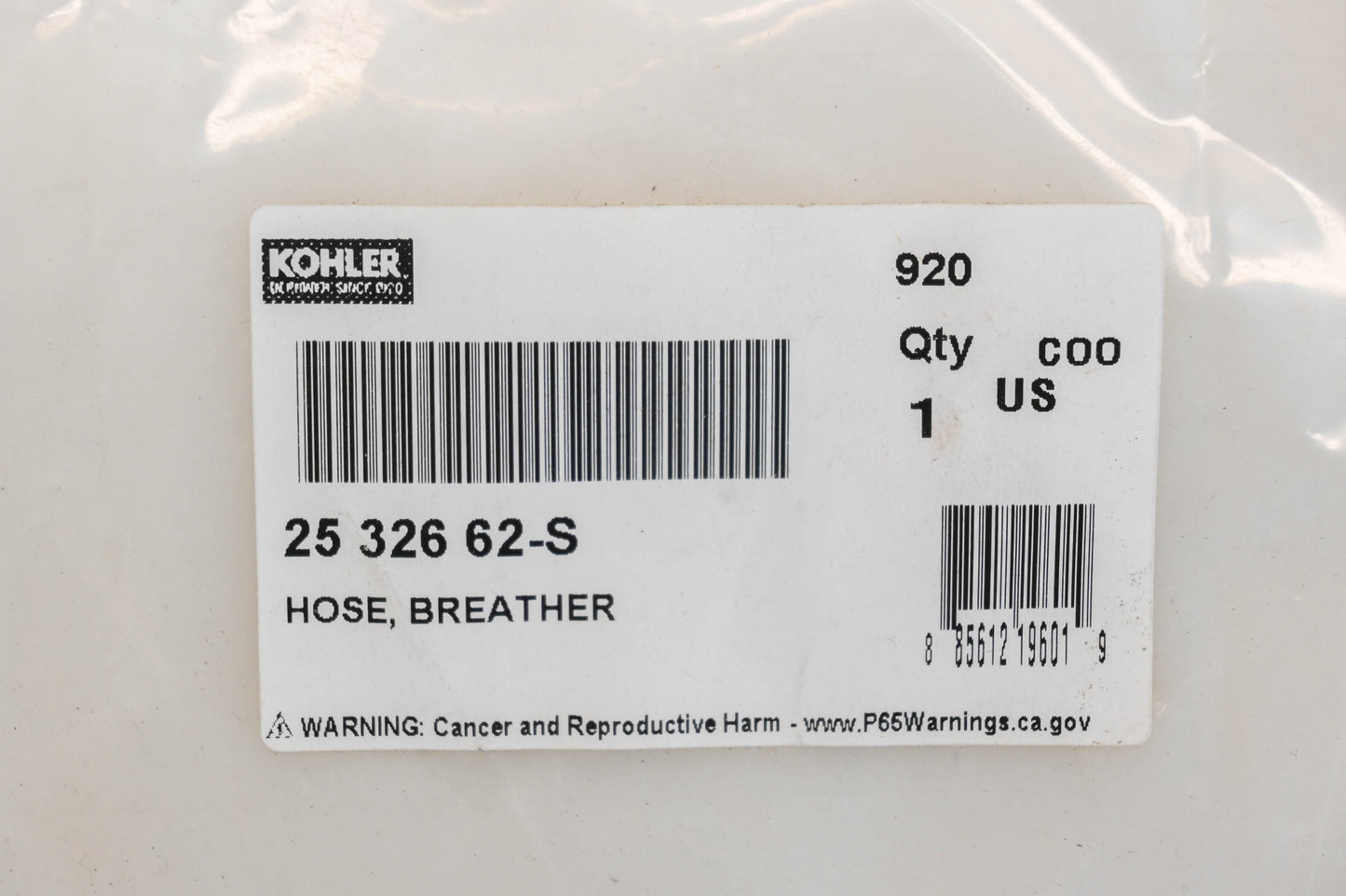 Kohler 25 326 62-S, 2532662S Breather Hose NOS