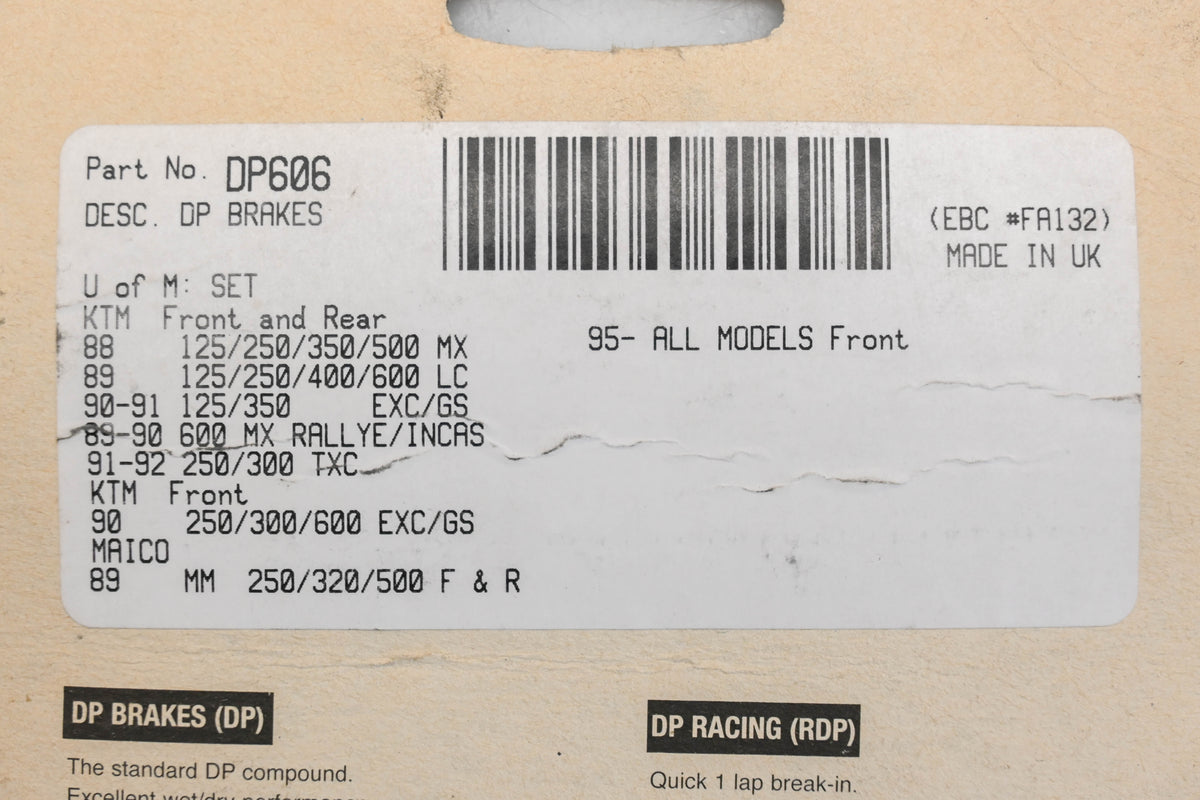 DP Brakes DP606, DP-606 Brake Pads NOS