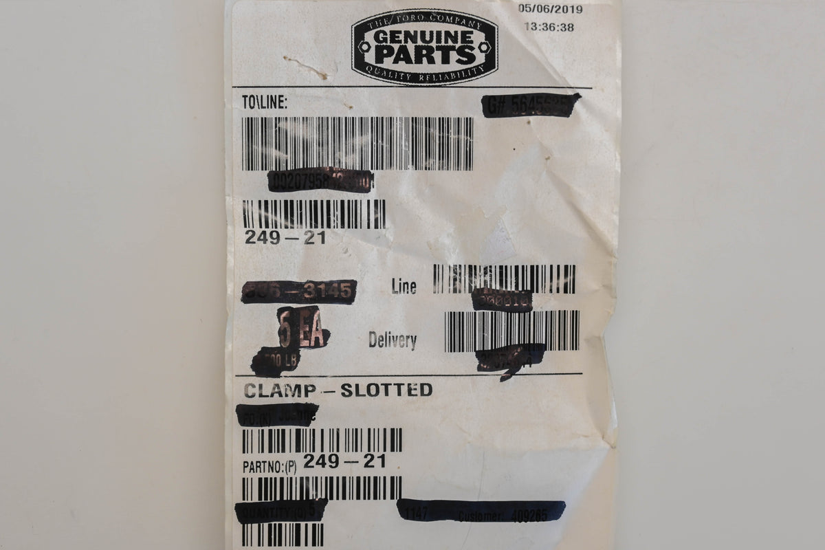 Toro 249-21 Slotted Clamp NOS