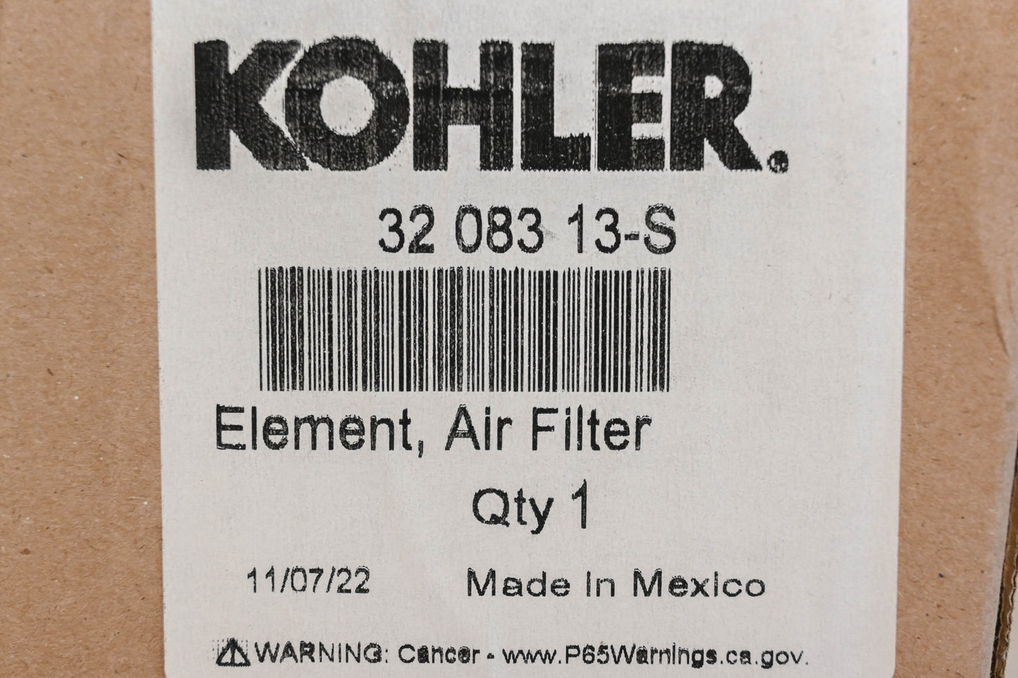 Kohler 32 083 13-S, 3208313S Air Filter NOS