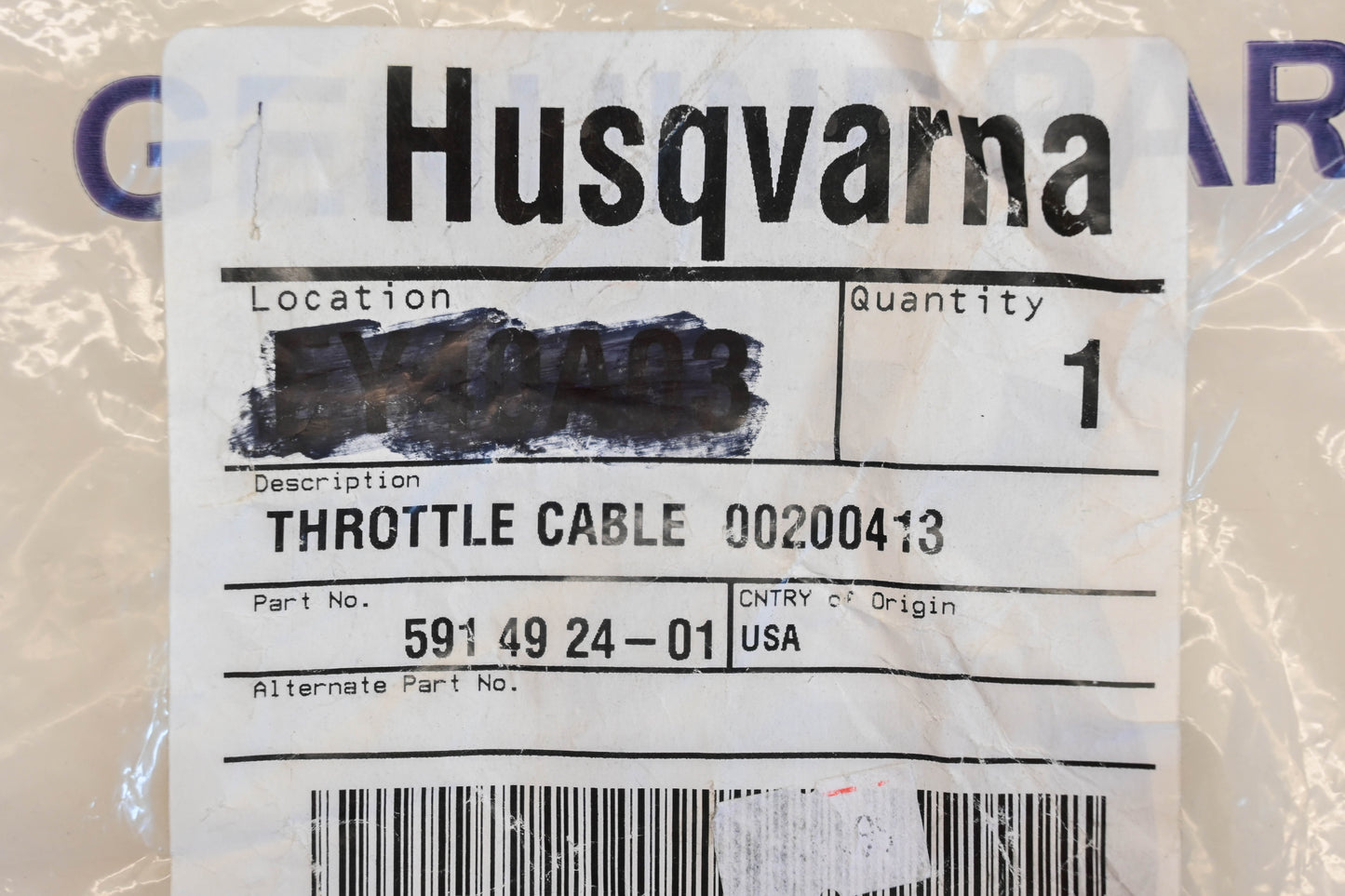 New OEM Husqvarna 591 49 24-01, 591492401 Throttle cable NOS