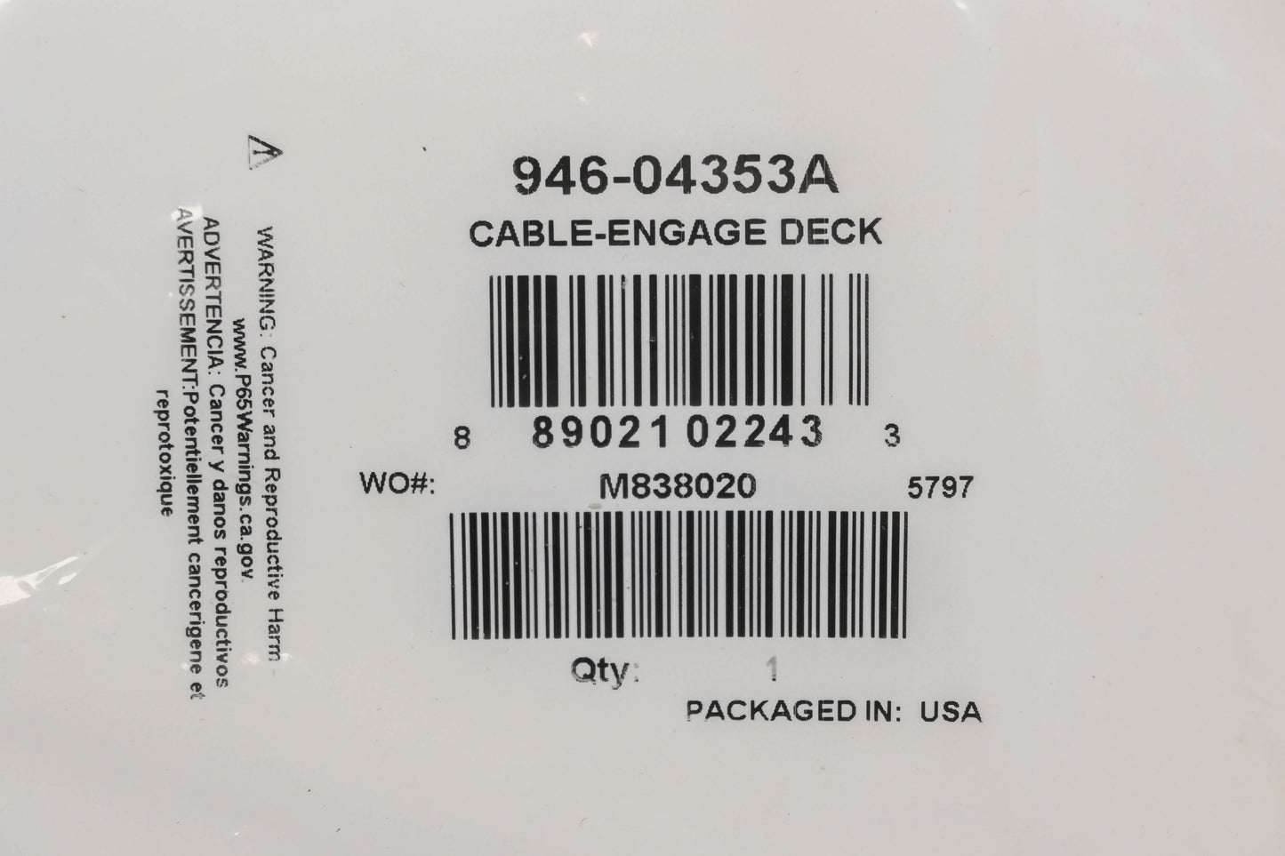 MTD 946-04353A Deck Engagement Cable NOS