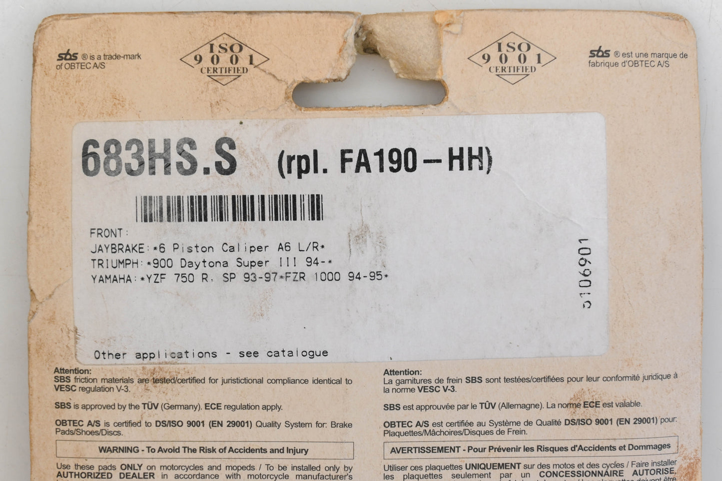 SBS 683HS.S Brake Pad Kit NOS