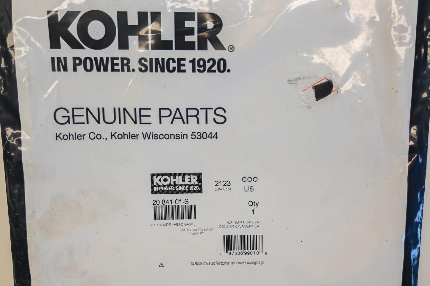 Kohler 20 841 01-S Gasket Kit NOS