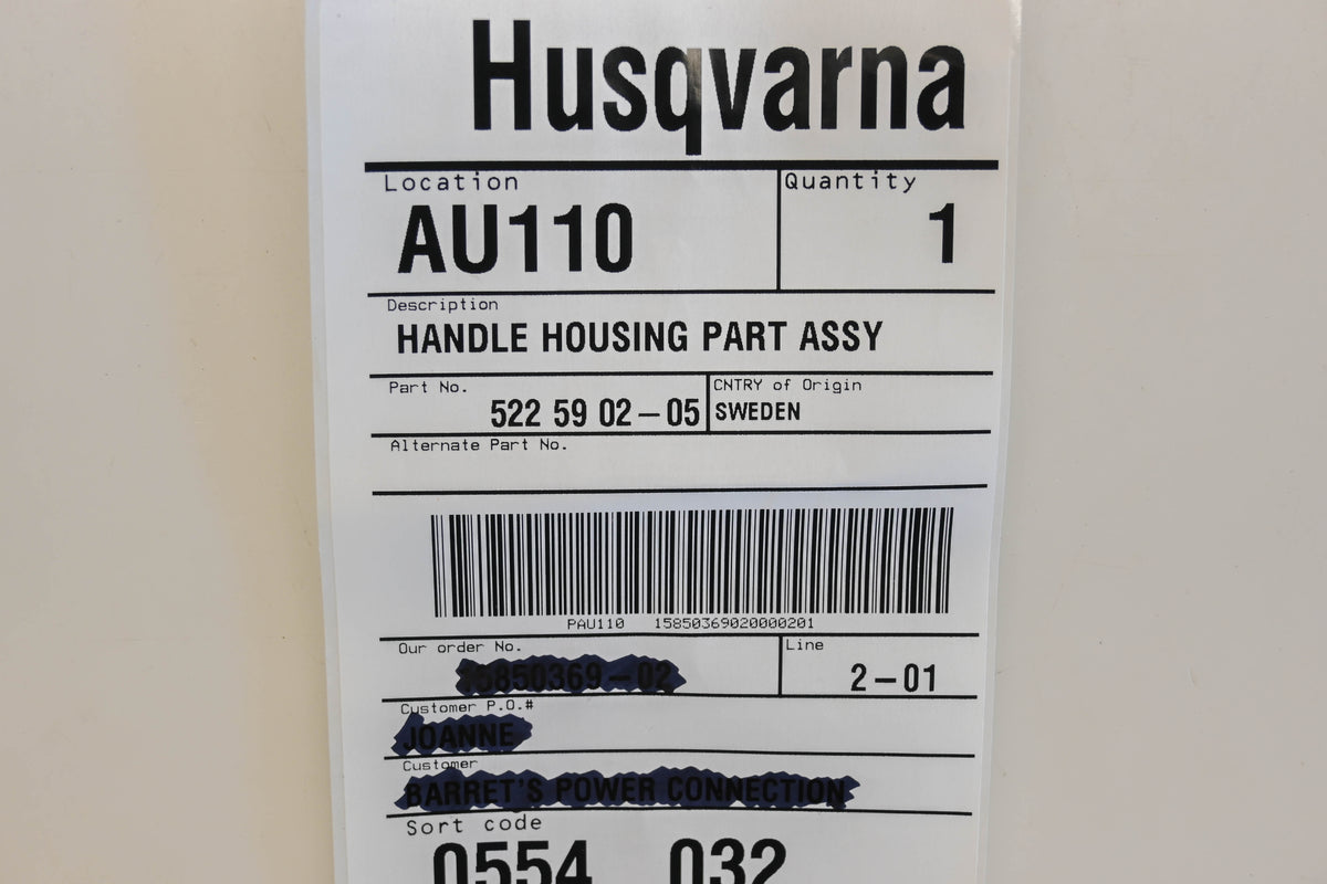 New OEM Husqvarna 522 59 02-05, 522590205 Chainsaw Handle Housing NOS