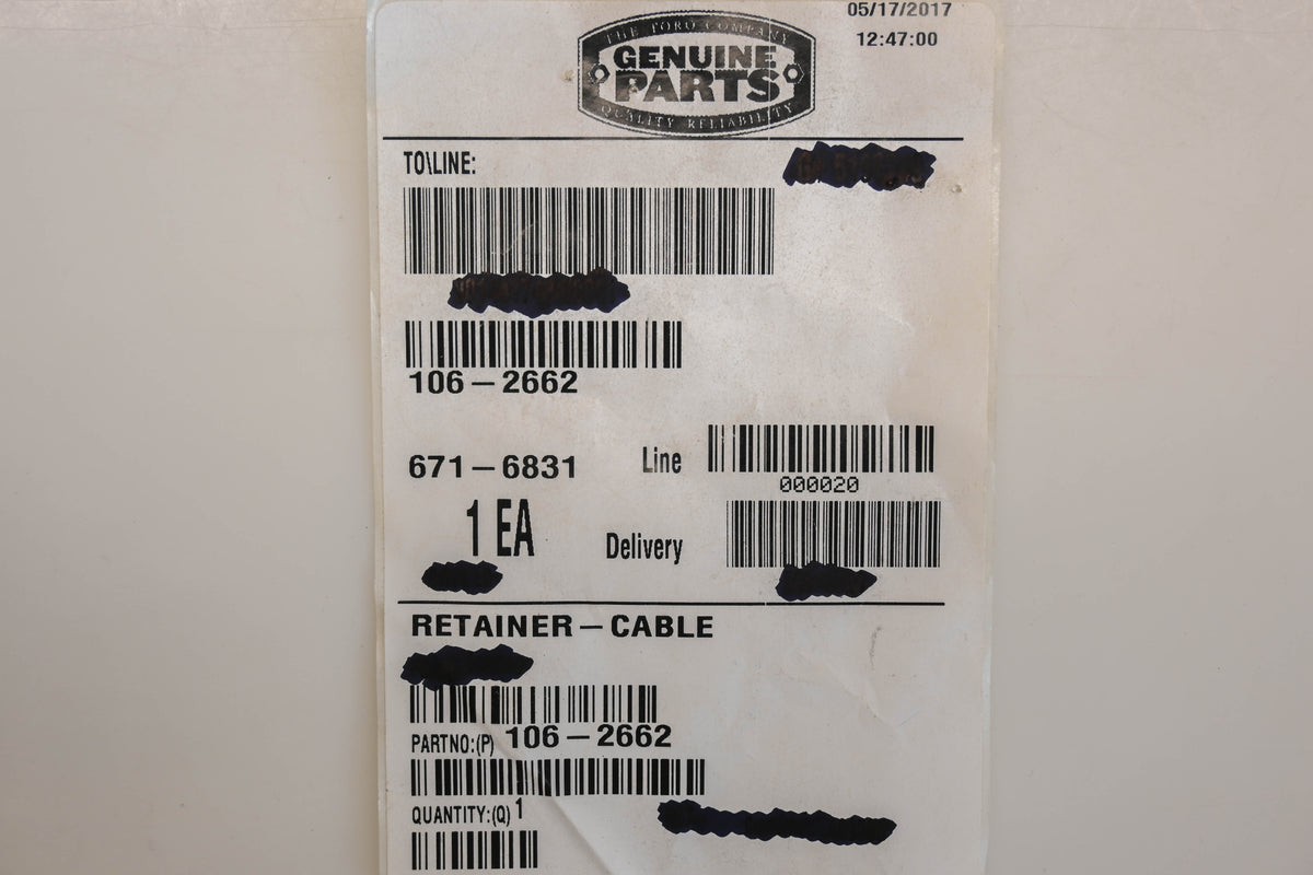 Toro 106-2662 Cable Retainer NOS