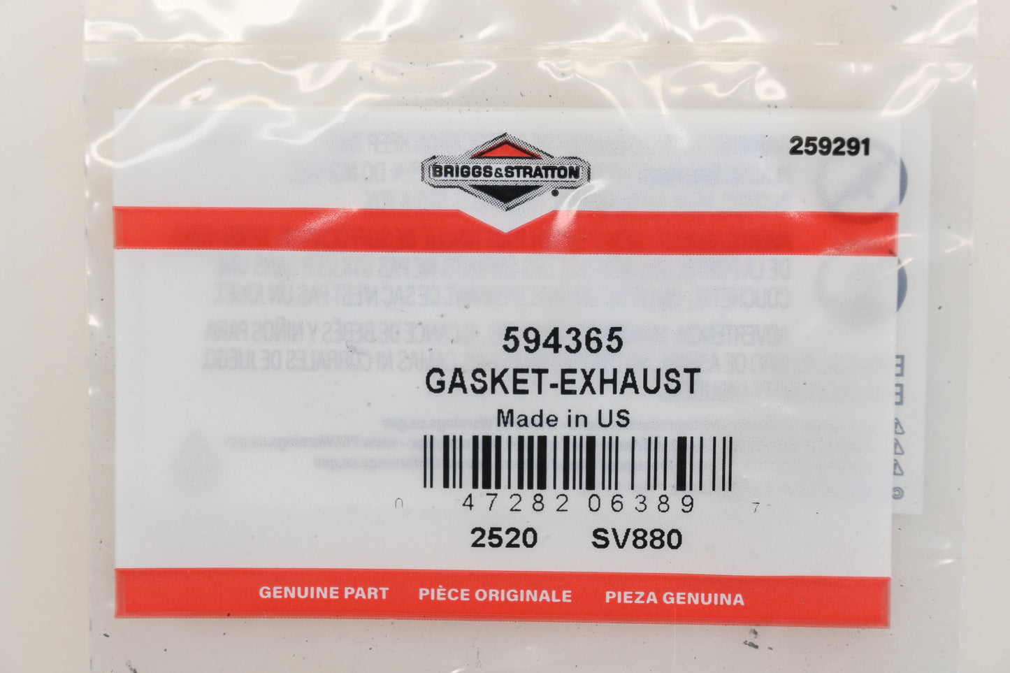 New OEM Briggs & Stratton 594365 Exhaust Gasket NOS