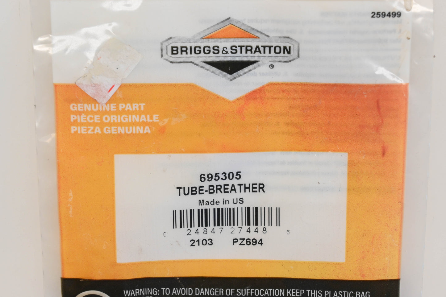 New OEM Briggs & Stratton 695305 Breather Tube NOS