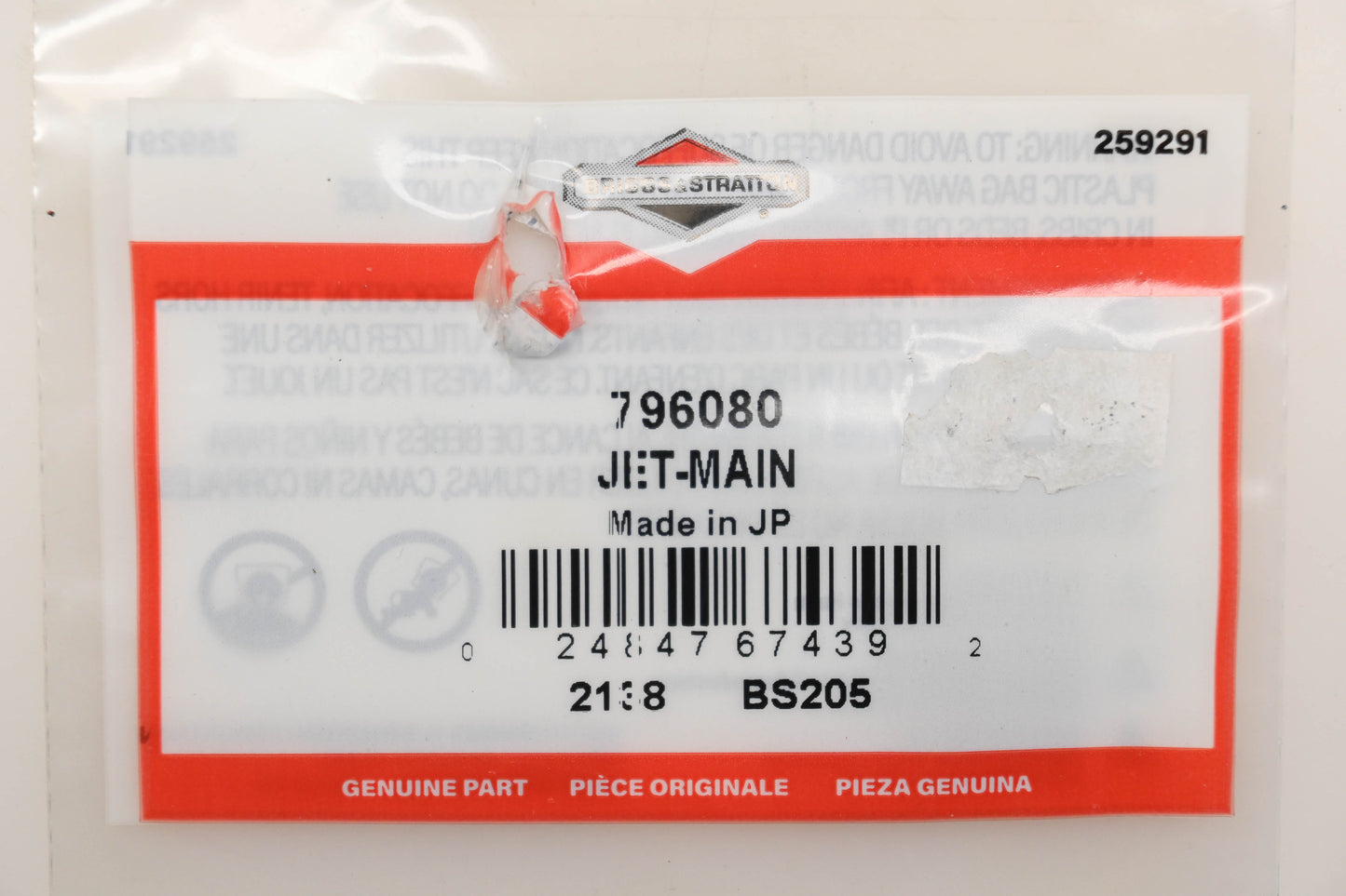 New OEM Briggs & Stratton 796080 Main Jet NOS
