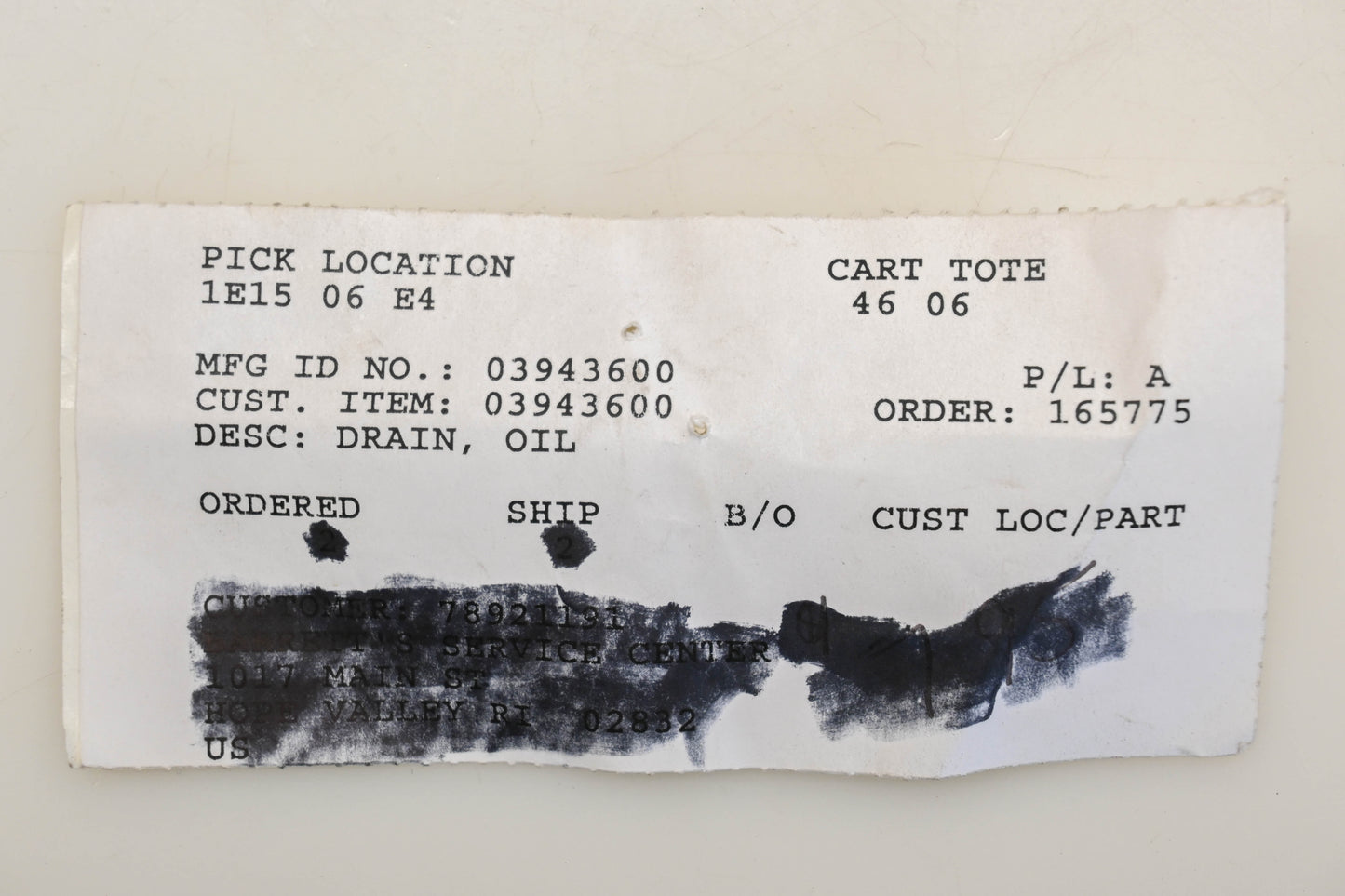 Ariens 03943600 Oil Drain NOS