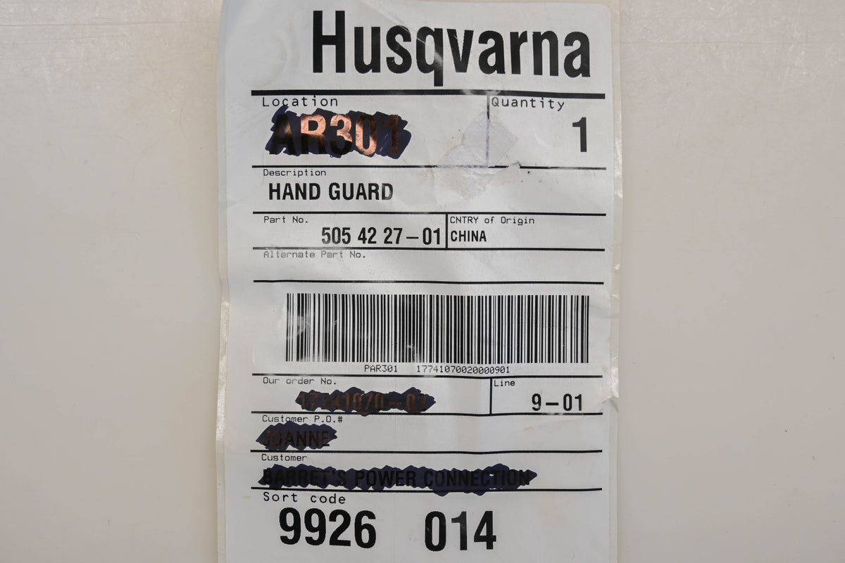 New OEM Husqvarna 505 42 27-01, 505422701 Hand Guard NOS