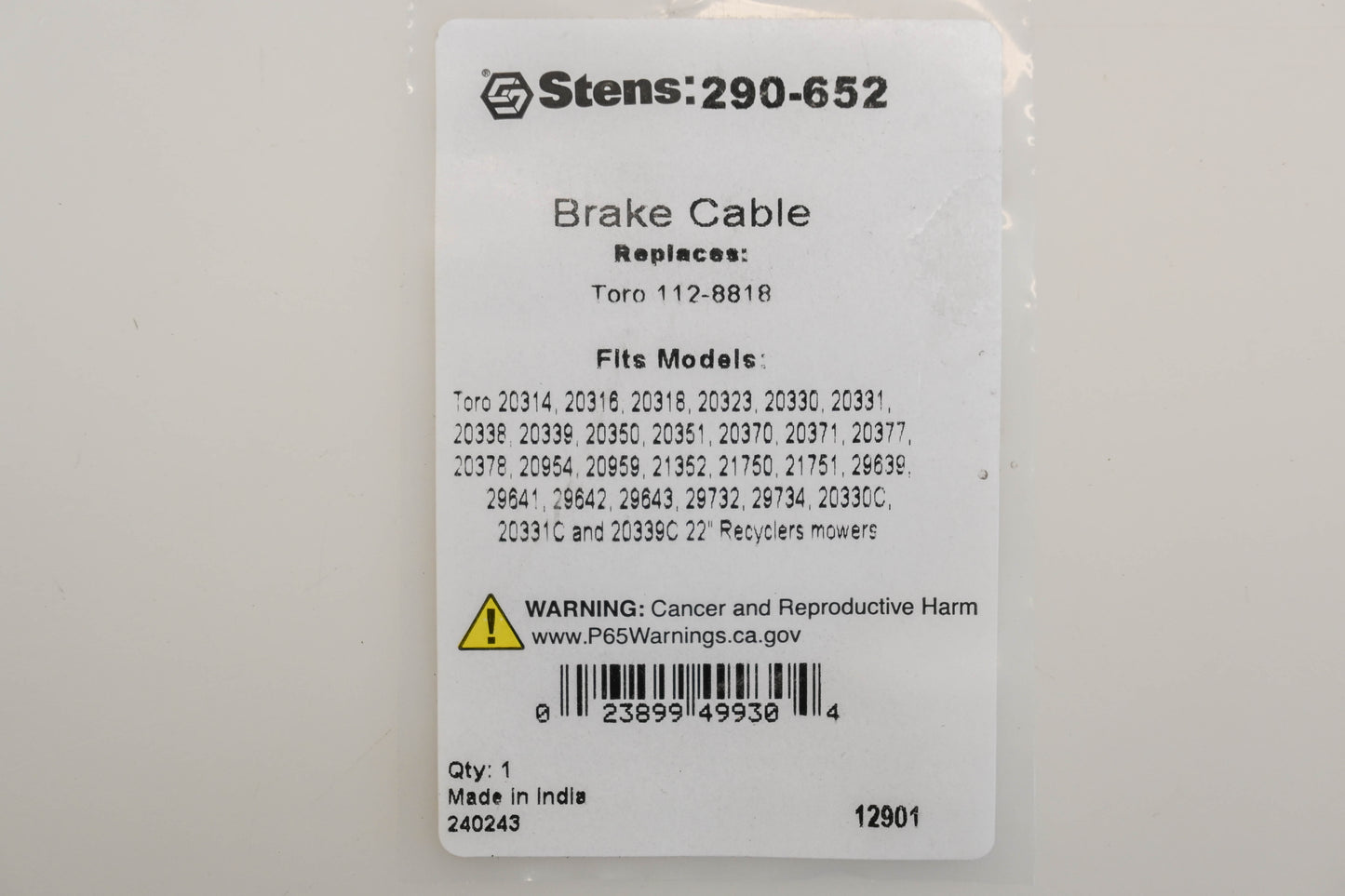 Stens 290-652, 112-8818 50-1/2" Brake Cable NOS