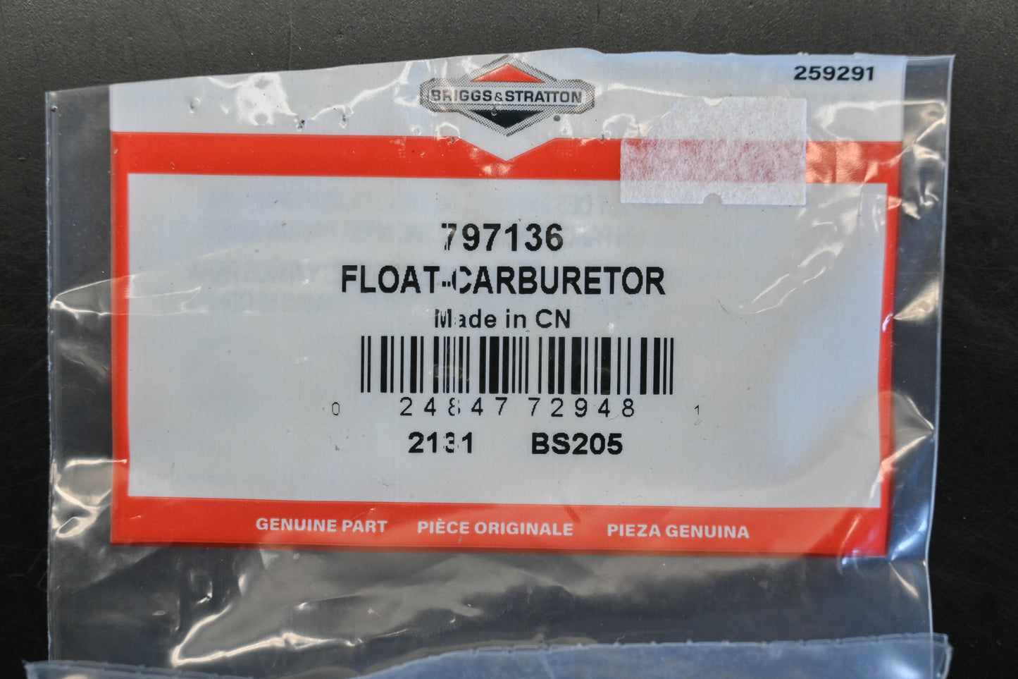 New OEM Briggs & Stratton 797136 Carburetor Float Kit NOS