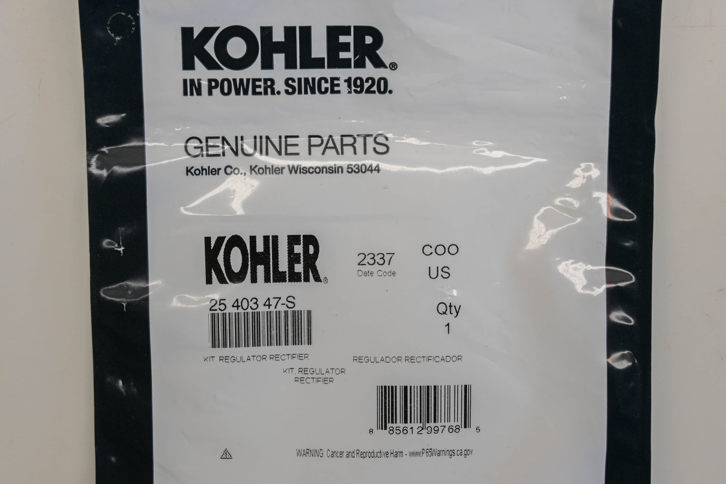Kohler 25 403 47-S, 2540347S Regulator Rectifier Kit NOS