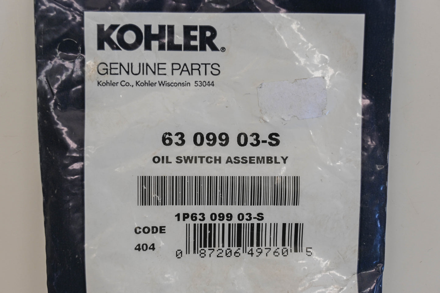 Kohler 63 099 03-S, 6309903S Oil Switch Assembly NOS