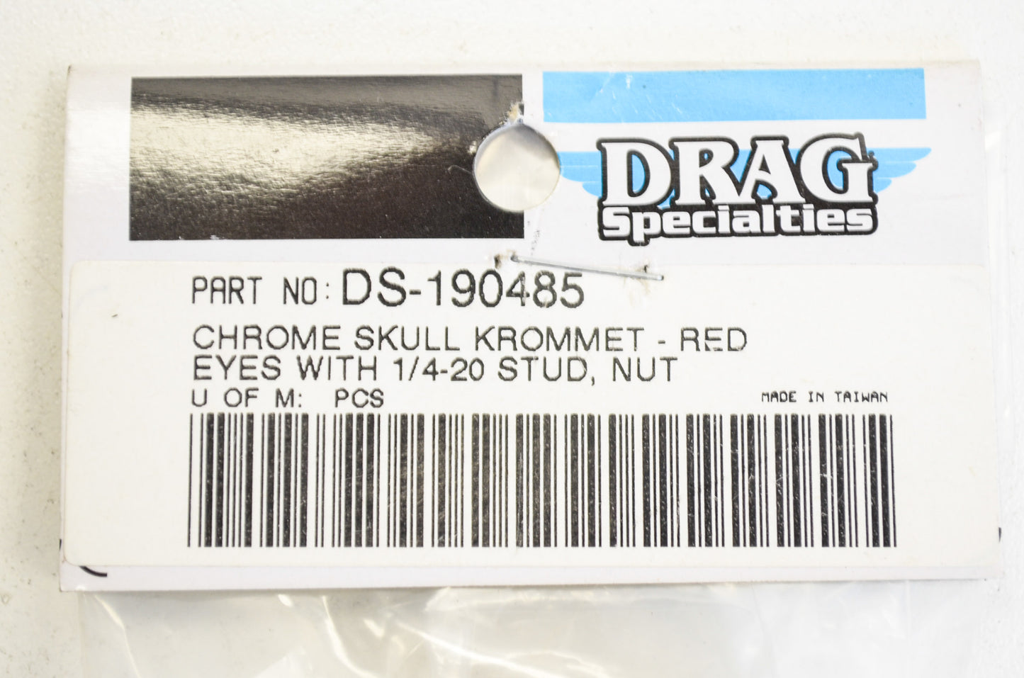 New Drag Specialties Chrome Skull Krommet 1/4-20 Stud NOS