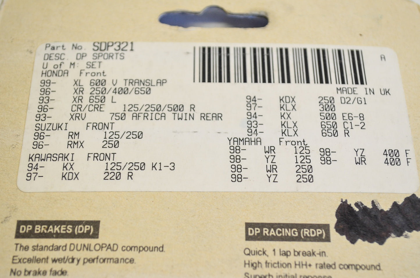 New DP Pro-MX Sintered Brake Pad Pair NOS