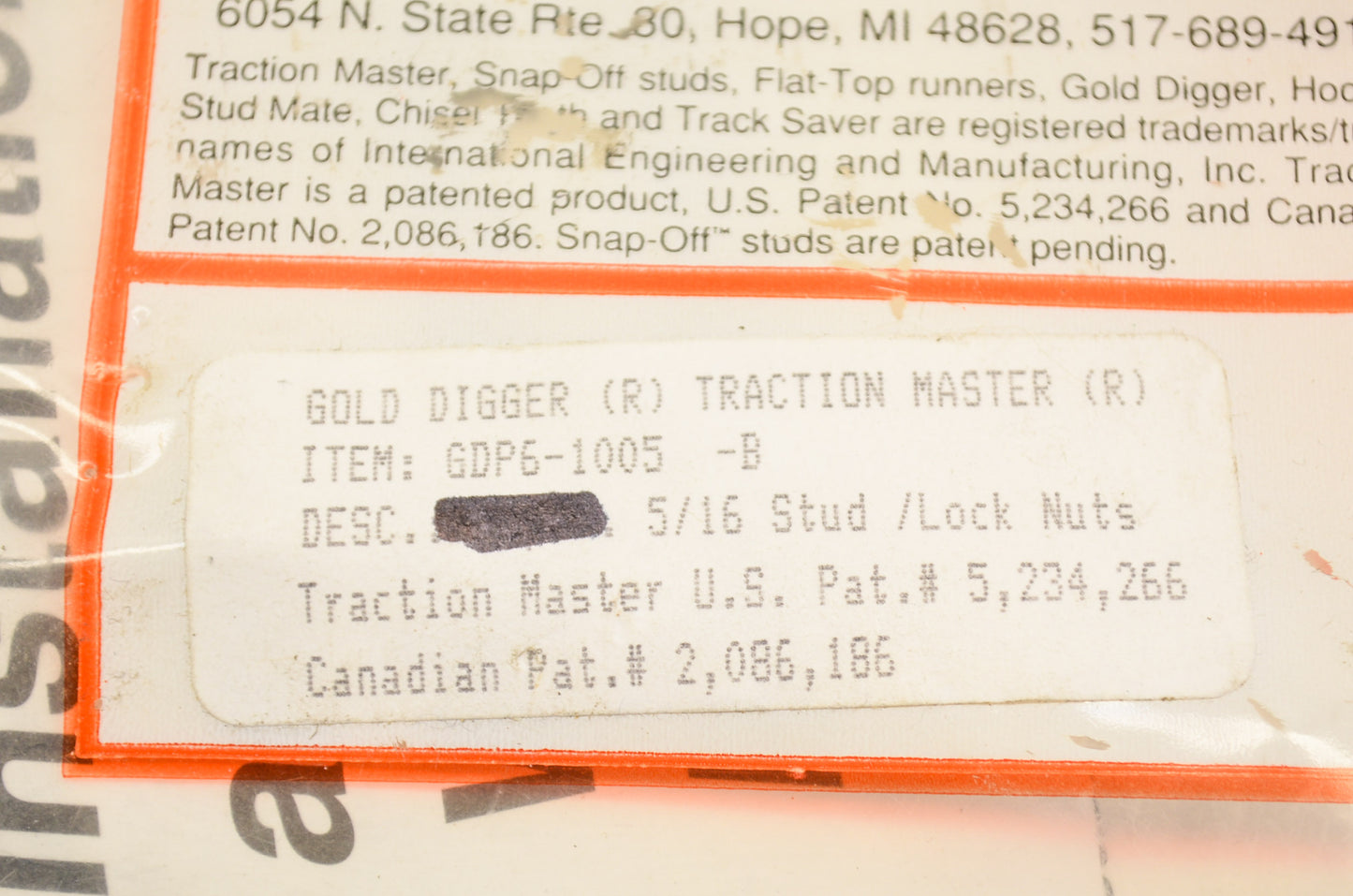 Gold Digger Traction Master Carbide Stud Kit 5/16x1 NOS