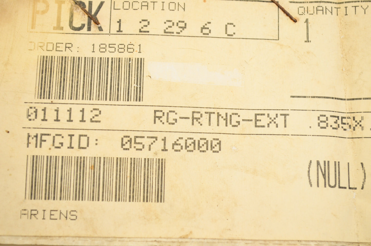 Gravely 011112, 05716000 Retaining Ring .835x.056 NOS