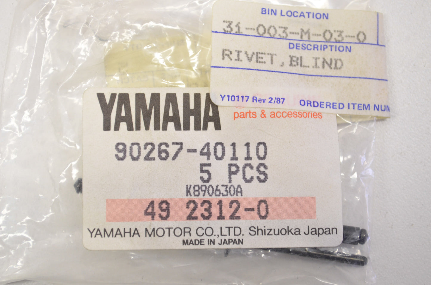 OEM Yamaha 90267-40110-00 Blind Rivet Qty 4 NOS